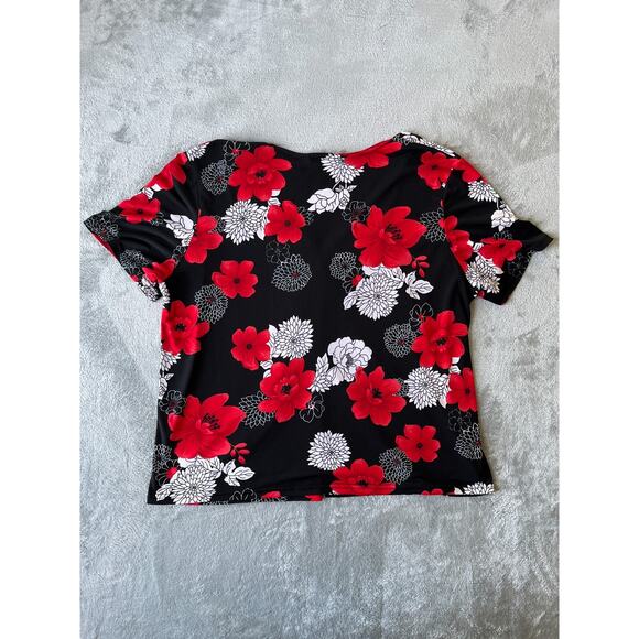 Vintage Y2K Stretchy Floral Top 2X Plus‎ Sized Red Black Whimsigoth Vamp Cyber - Picture 8 of 13